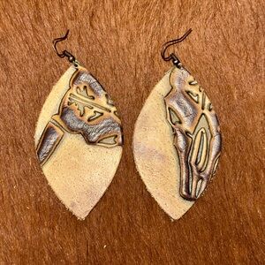 Steer Skull Leather Earrings
